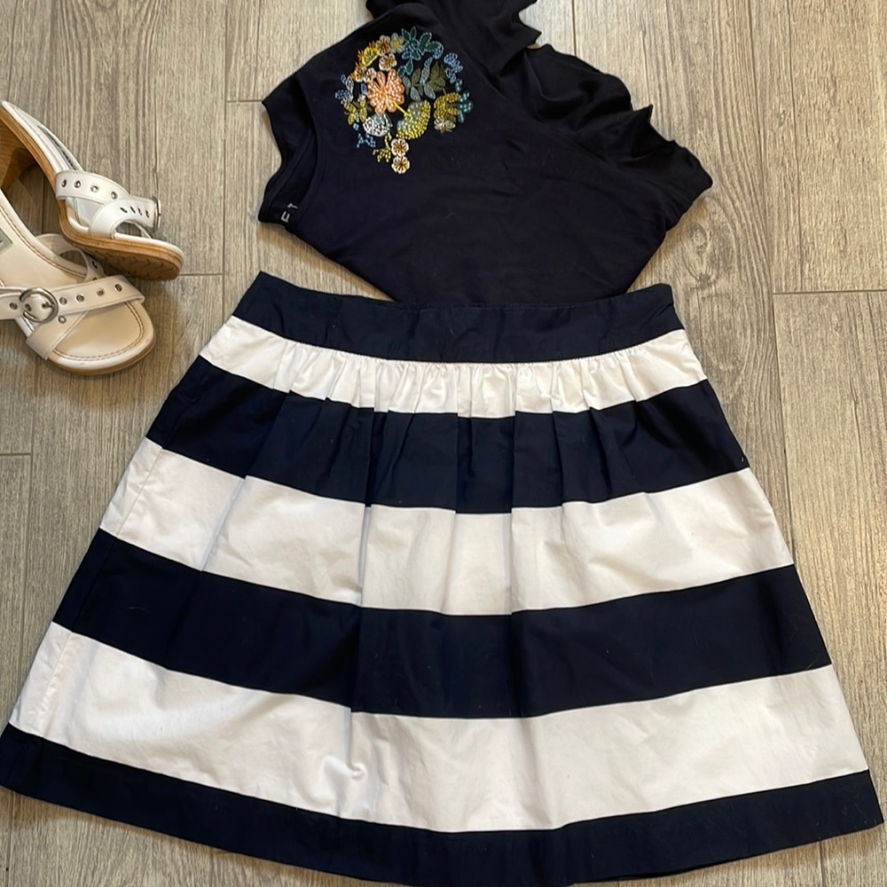 LIKE NEW Banana Republic Lined Skirt Blue White Stripe 2 petite